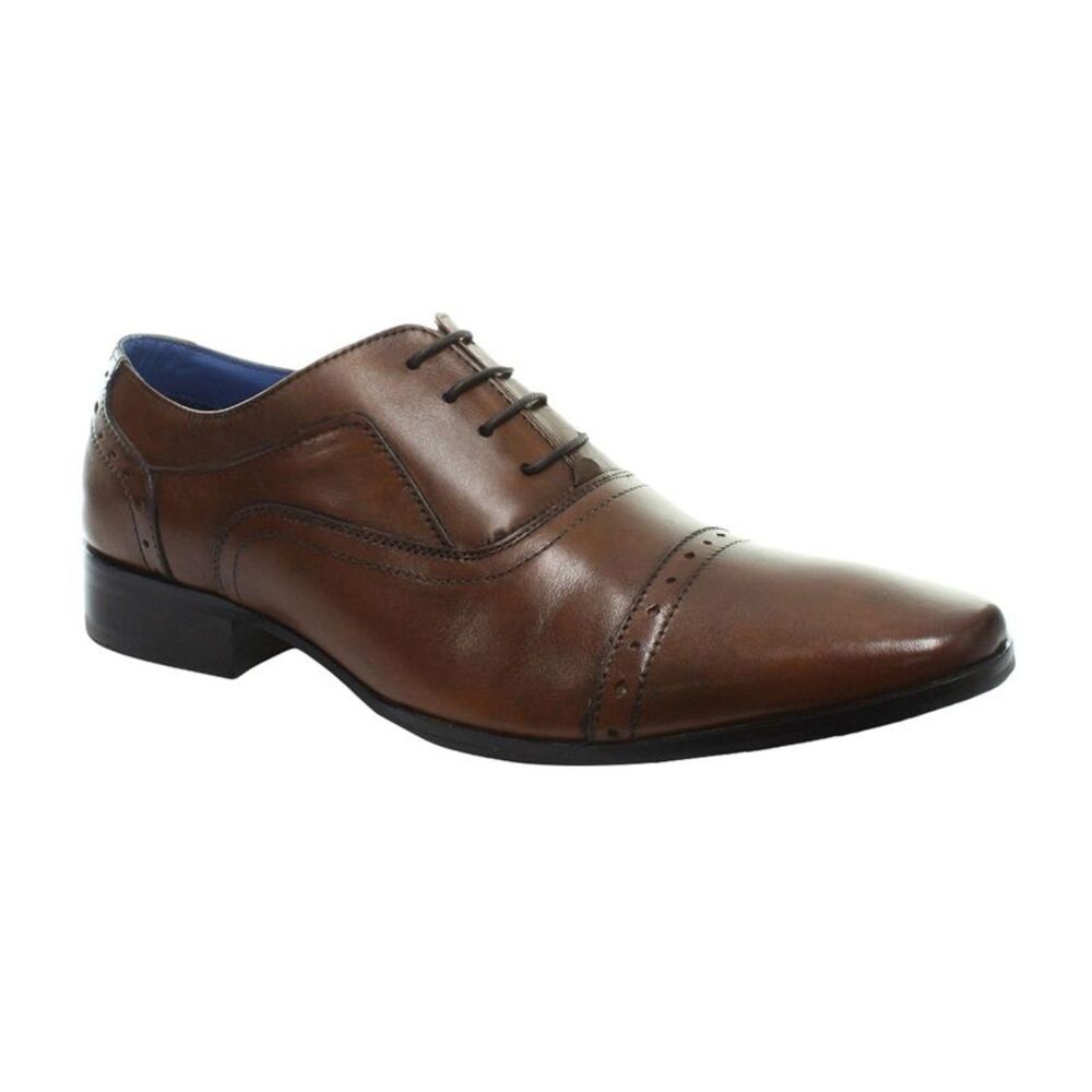 Roamers Mens 4 Eyelet Punched Cap Leather Oxford Shoes / Tan